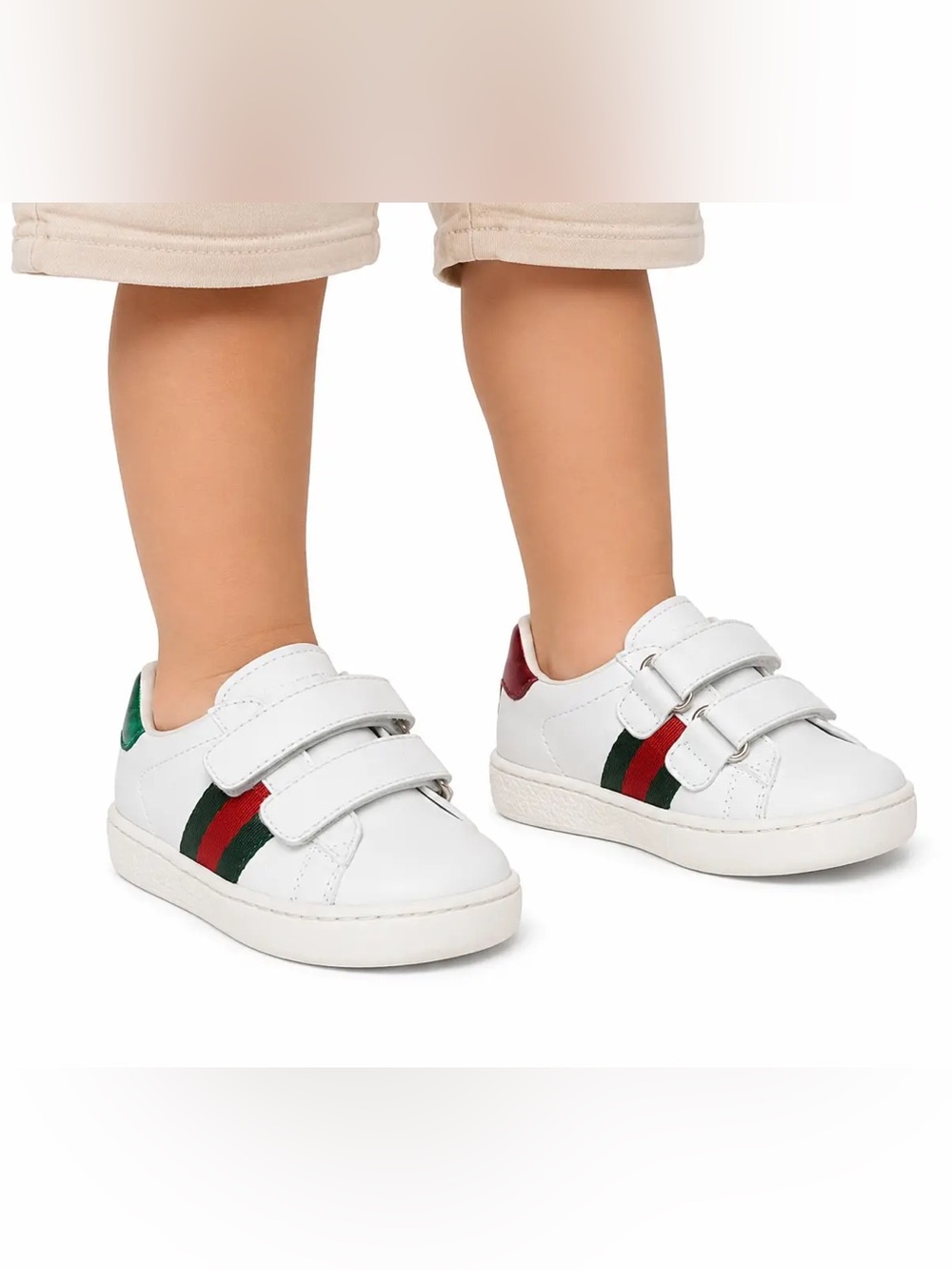 Gucci toddler Velcro Sneakers with Red & Green Accent